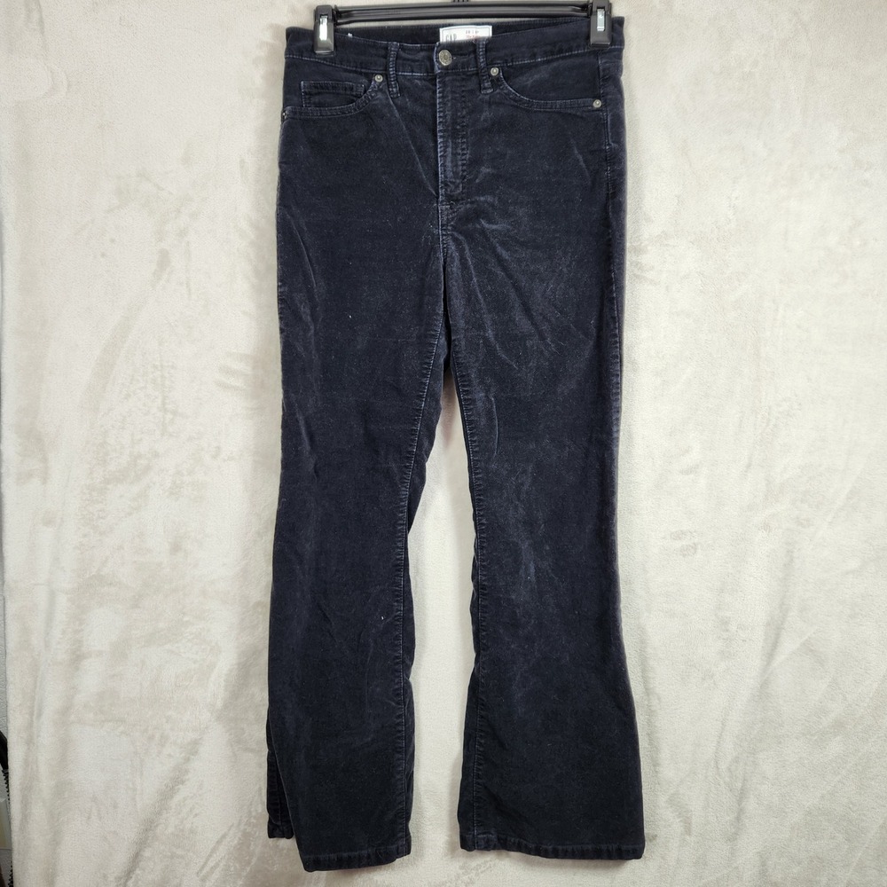 Gap 70s Flare High Rise Corduroy Pants Womens 8R‎ Black Retro Boho Stretch